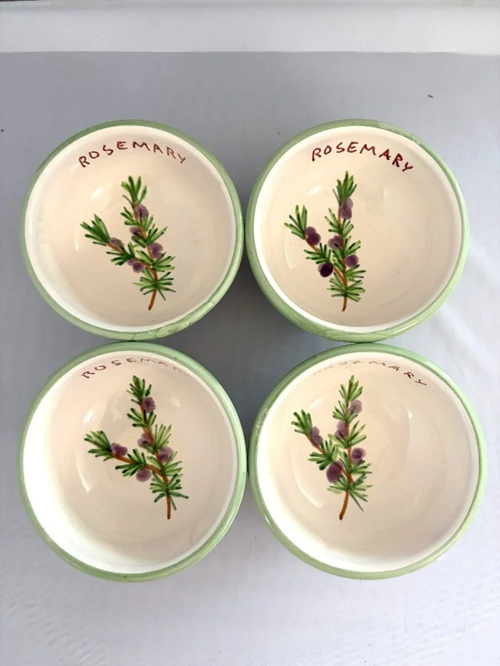 Williams Sonoma Footed Condiment Bowls Rosemary Design Set of 4